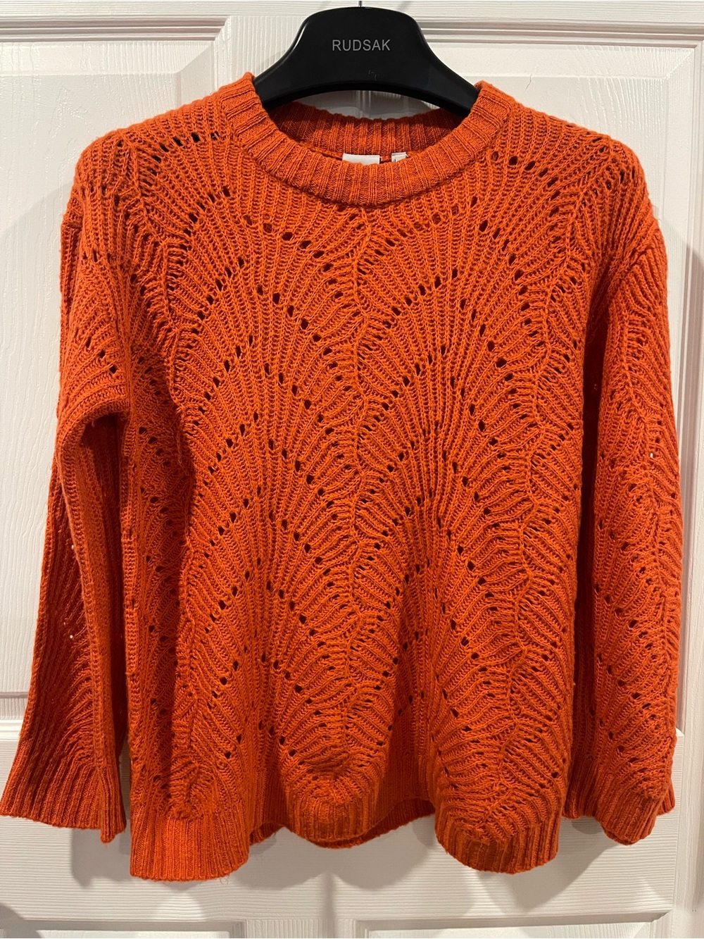 ICHI Orange Open-Knit Crewneck Sweater see through medium